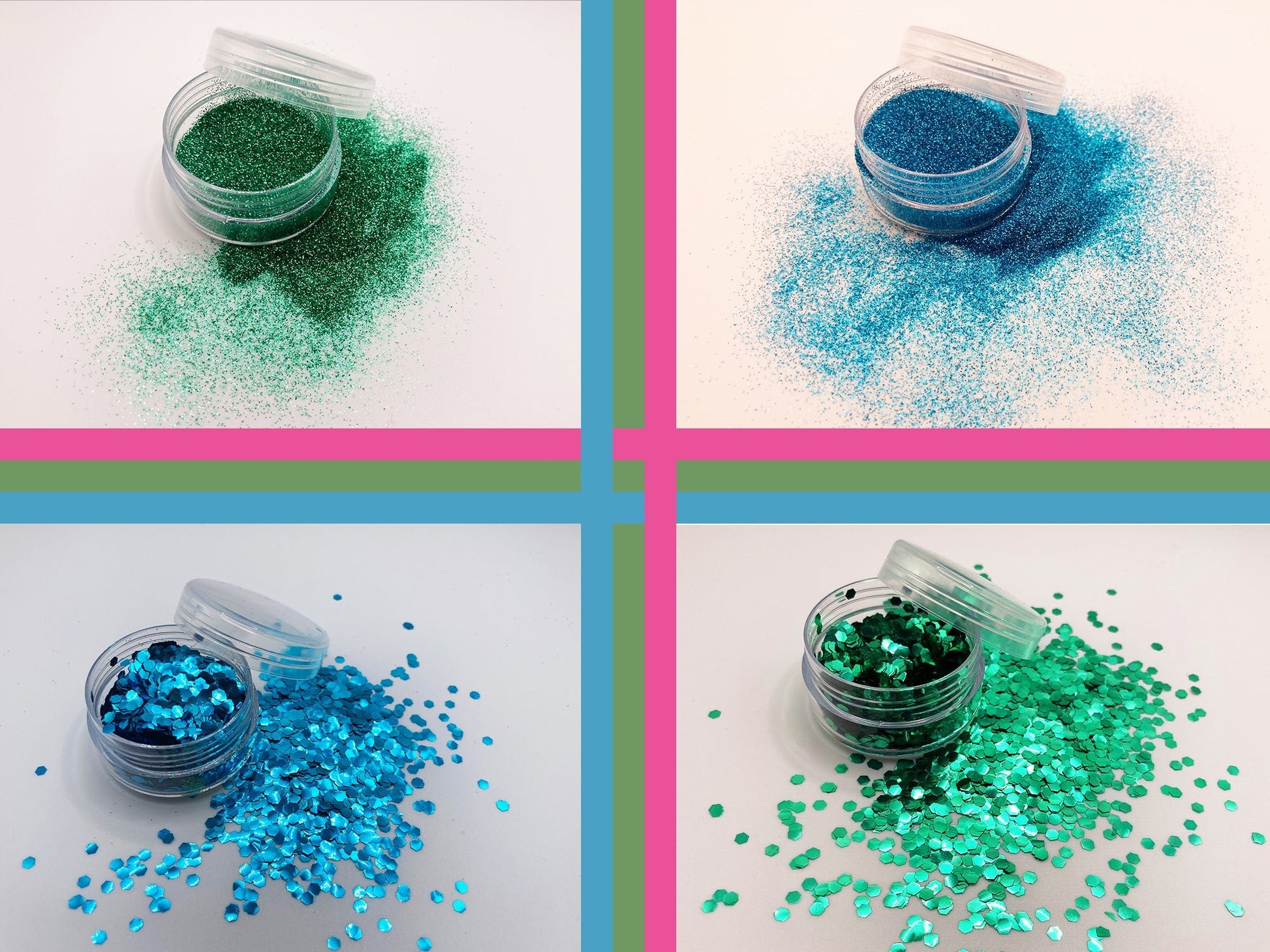 Bundle pack: groen en blauwe biologisch afbreekbare festival glitters - EcoGlitterWorld