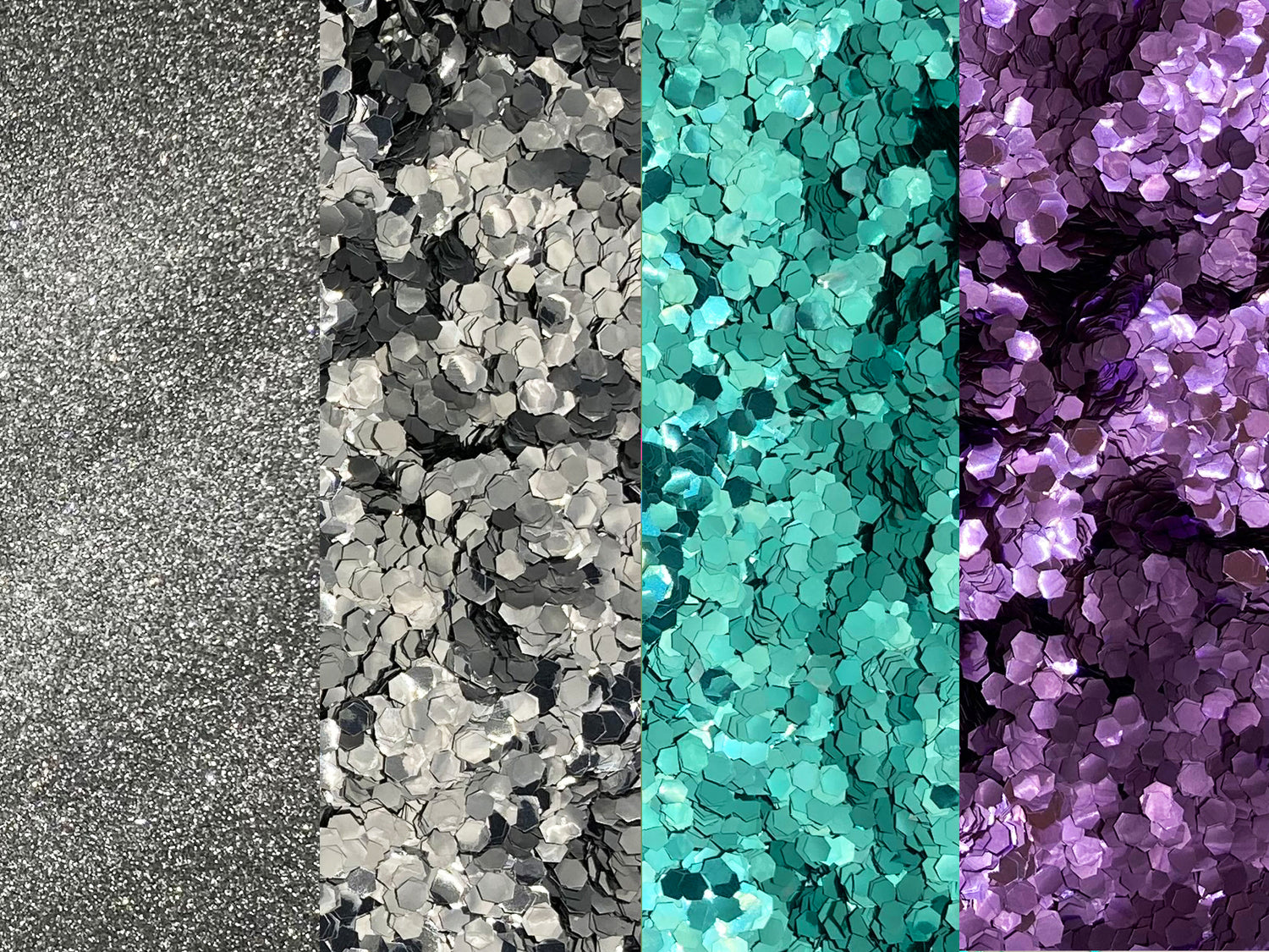 Bundle pack: turquoise, lila en zilveren biologisch afbreekbare festival glitter - EcoGlitterWorld
